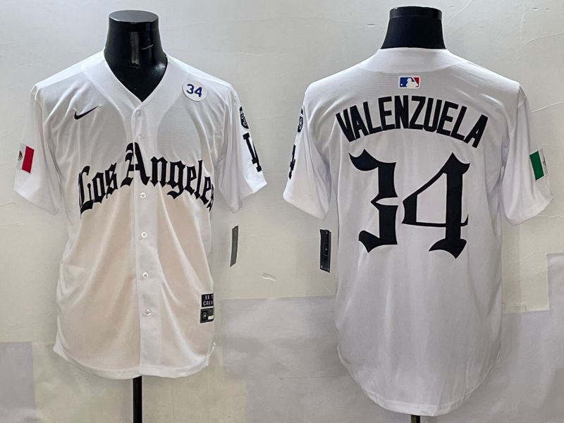 Men Los Angeles Dodgers 34 Valenzuela White Five generations Joint Name 2025 Nike MLB Jersey style 6